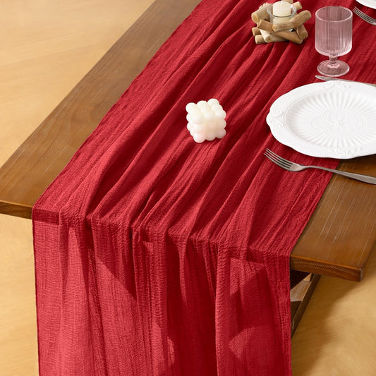 Socomi 6pcs Red Cheesecloth Table Runner Fall Thanksgiving Gauze 120 Inch Rustic Boho Cheese Cloth Runner for Wedding Party Baby Bridal Shower Centerpiece Decoration Holiday Home Decorations