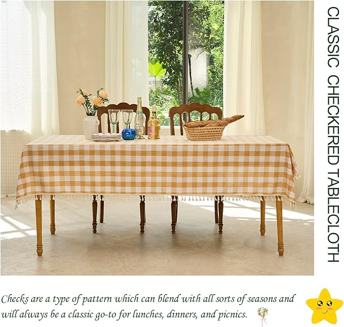 Table Cloth Rectangle Table-Rustic Gingham Tablecloth Buffalo Plaid Table Cloth for Spring Summer Easter Thanksgiving Picnic Kitchen Dining Room (55x70 Inch,Yellow and White)