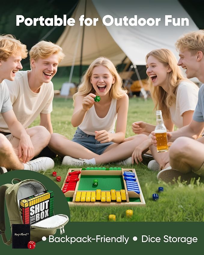 Maiji Planet Classic Original Shut The Box Game, Math Dice Board Game for Family Night Classroom Travel, Wooden Table for Group Kid Adult Senior, Camp Party Bar, Easy Quick and Fun, 2-4 Players
