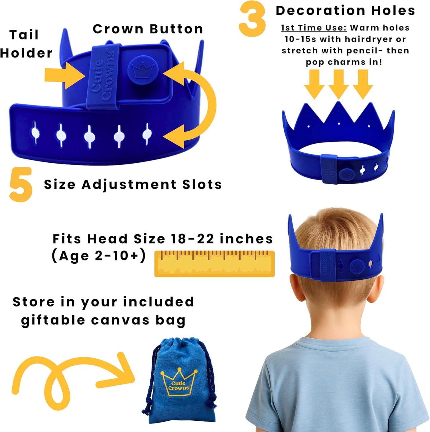 Birthday Crown for Kids Classroom – Adjustable Soft Silicone Princess Crown, Ages 2–10+, BPA Free, Dishwasher Safe