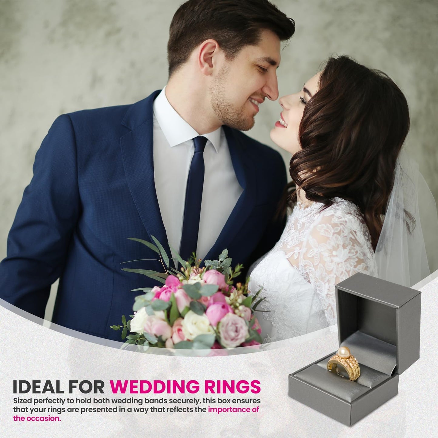 Novel Box Silver Jewelry Box for Rings 2.37x2.37x1.87 Inches - Slot Ring Gift Box for Proposal Wedding Engagement - Faux Leatherette Jewelry Display Box - Gift Presentation Boxes for Rings