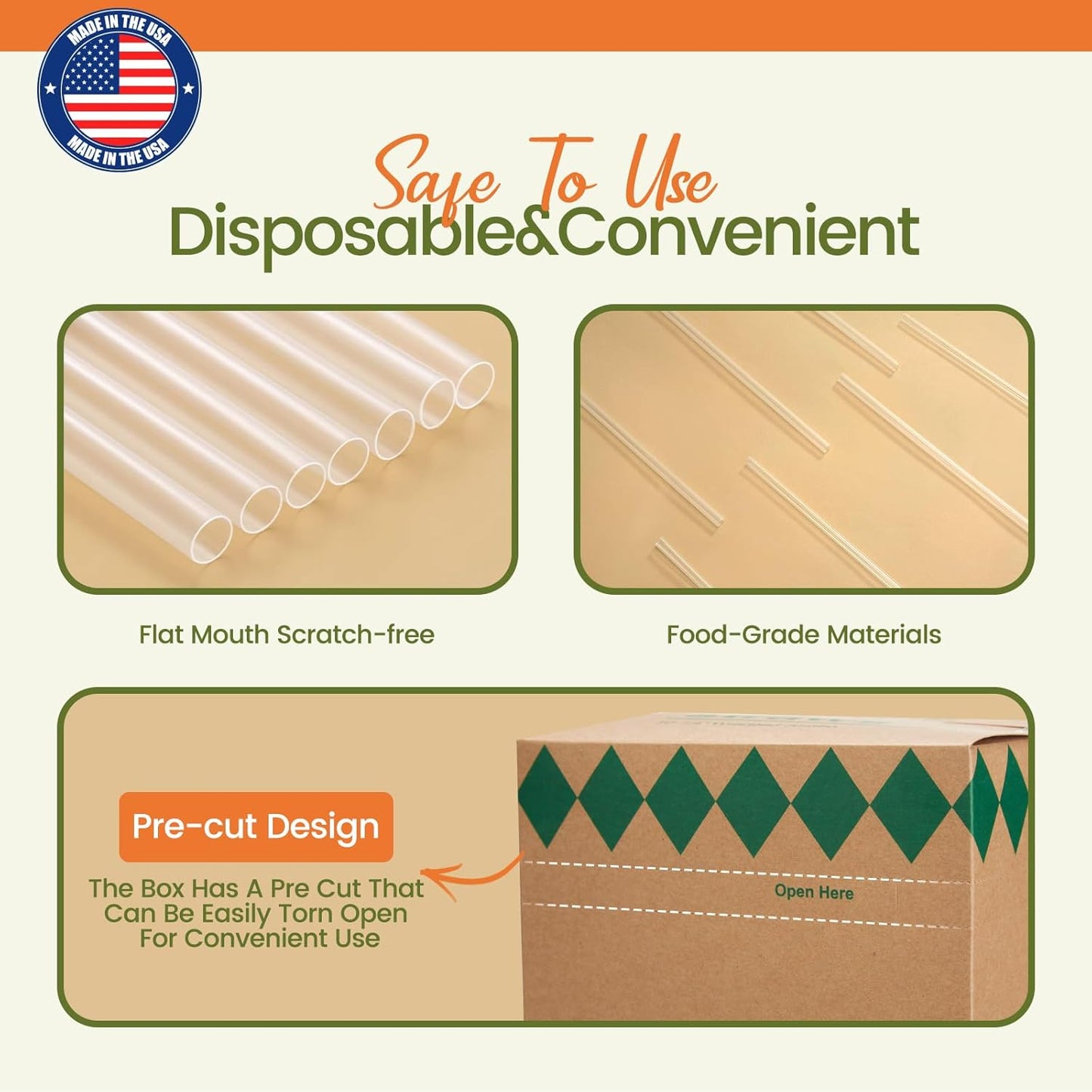 ACSTEP Plastic Straws 500 PCS – 10.2 Inch Long, 6 mm Wide Straws Disposable for Iced Coffee & Cola, Durable & Lightweight – Made in USA
