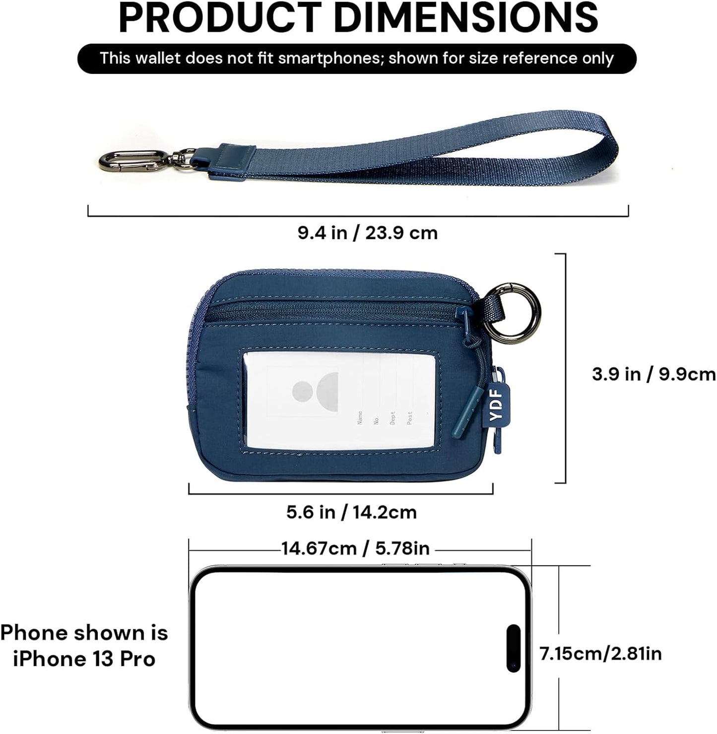 Keychain Wallet for Women Mini Zip Card Holder with ID Window Coin Purse Detachable Wristlet Small Wallets navy blue