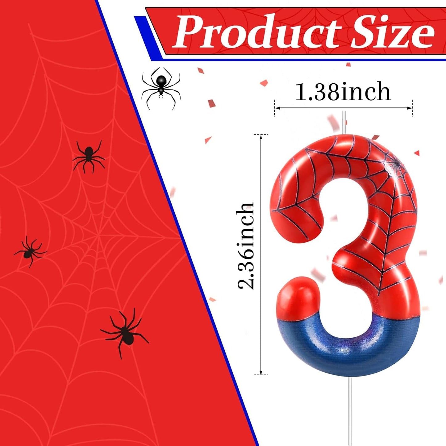 Spider Themed Birthday Candles Number 3 Candle Birthday Cake Candle Party Decoration Cake Topper for Spider Party Decoration Theme Party Supplies (Number 3)