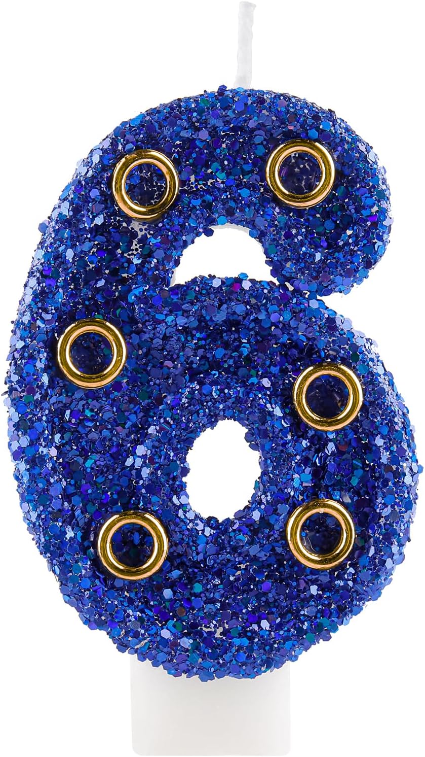 Blue Gold Rings Hedgehog Themed Birthday Candle, Number 6 Candle Cake Topper, Character Cartoon Theme for Boys Girls Birthday Party Decorations Supplies