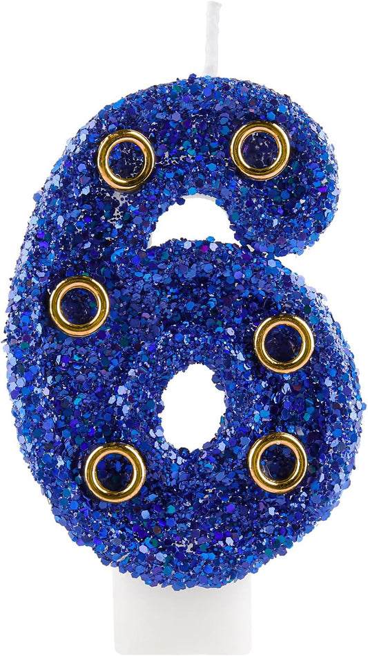 Blue Gold Rings Hedgehog Themed Birthday Candle, Number 6 Candle Cake Topper, Character Cartoon Theme for Boys Girls Birthday Party Decorations Supplies