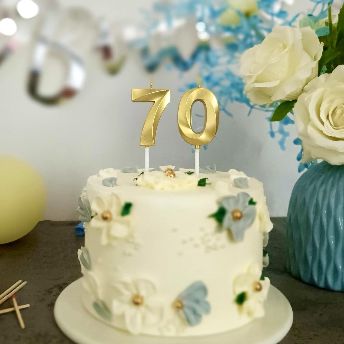70th Birthday Candles Numbers for Cakes Candle Happy Seventieth Birthday 3D Designed Wedding Anniversary Party Cake Topper Decorations (70, Gold)