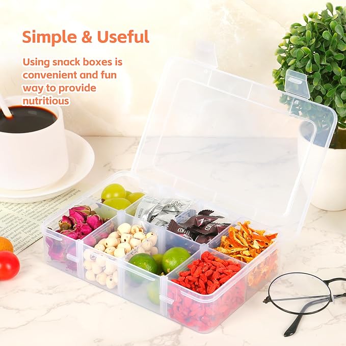 AQSXO 2 Pcs Snack Boxes 8 Compartments Snack Containers Reusable Meal Prep Lunch Containers., Transparent