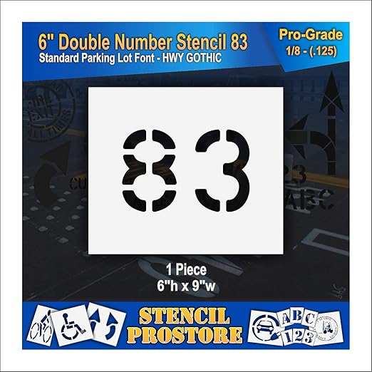 Pavement, Curb, and WheelStop Stencils - 6 inch Double Number Stencil - (83) - 6" x 9" x 1/8" (128 mil) - Pro-Grade