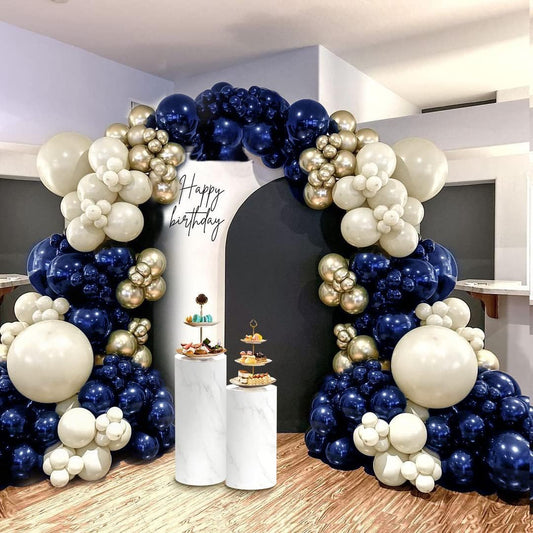 Navy Blue Balloon Garland Double Stuffed Pearl White Royal Blue Balloons Dark Navy Gold Balloon Arch Kit for Birthday Baby Shower Graduation Bridal Wedding New Year's Party Decor