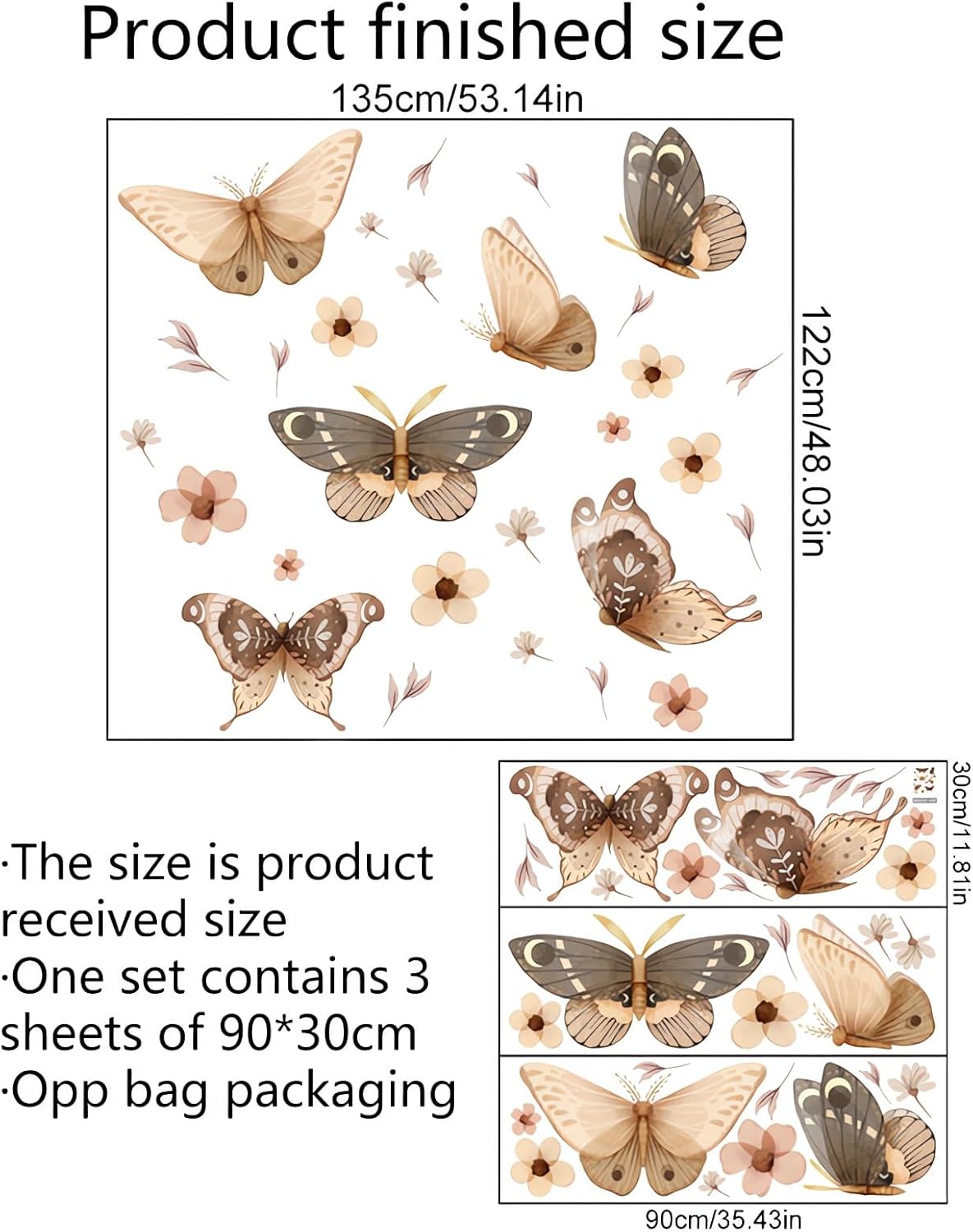 Ink Style Butterfly and Flower Large Wall Stickers, sacinora DIY Art Wall Decals Removable Vinyl Peel and Stick for Living Room Bedroom Nursery Study Room Sofa TV Background Decorations