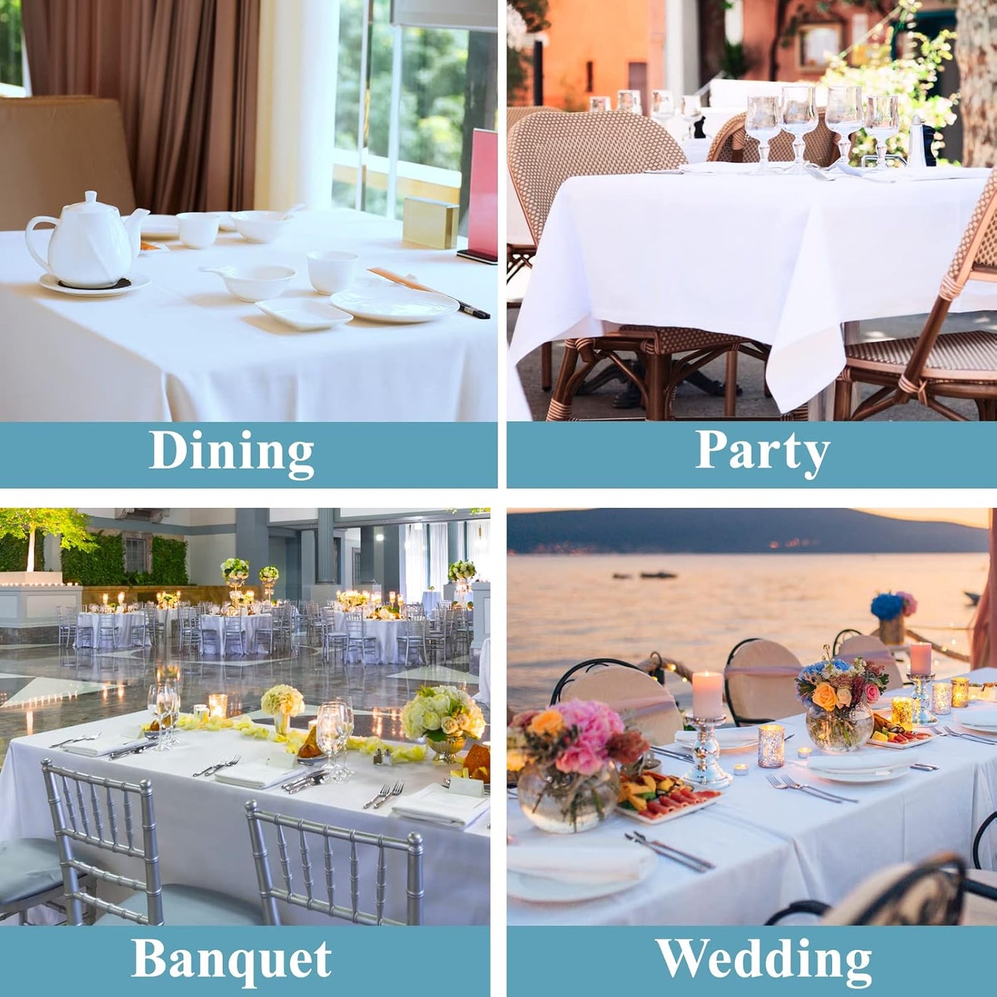 VidaFete Table Cloth 10 Pack 90 * 156inch Rectangle Tablecloth Polyester, Stain Wrinkle Resistant Polyester Dining Table Cover for Kitchen Dinning Party Wedding Rectangular Tabletop Decoration(White)