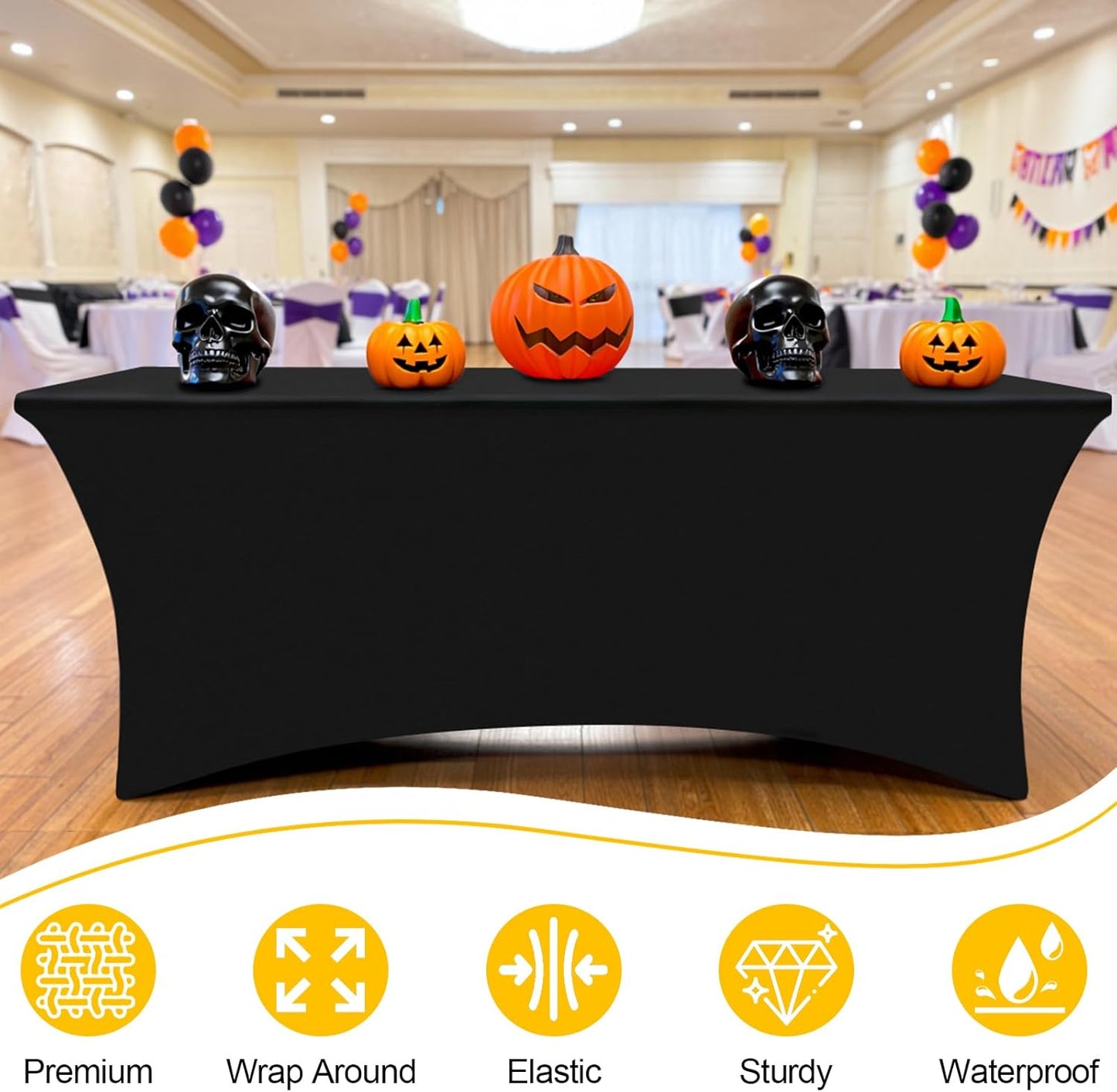 Smiry 2 Pack Spandex Table Cloth 4FT, Elastic Fitted Stretch Tablecloths, Washable and Wrinkle Free Rectangular Patio Table Cover for Outdoor, Wedding, Banquet & Parties (Black, 48Lx24Wx30H Inch)