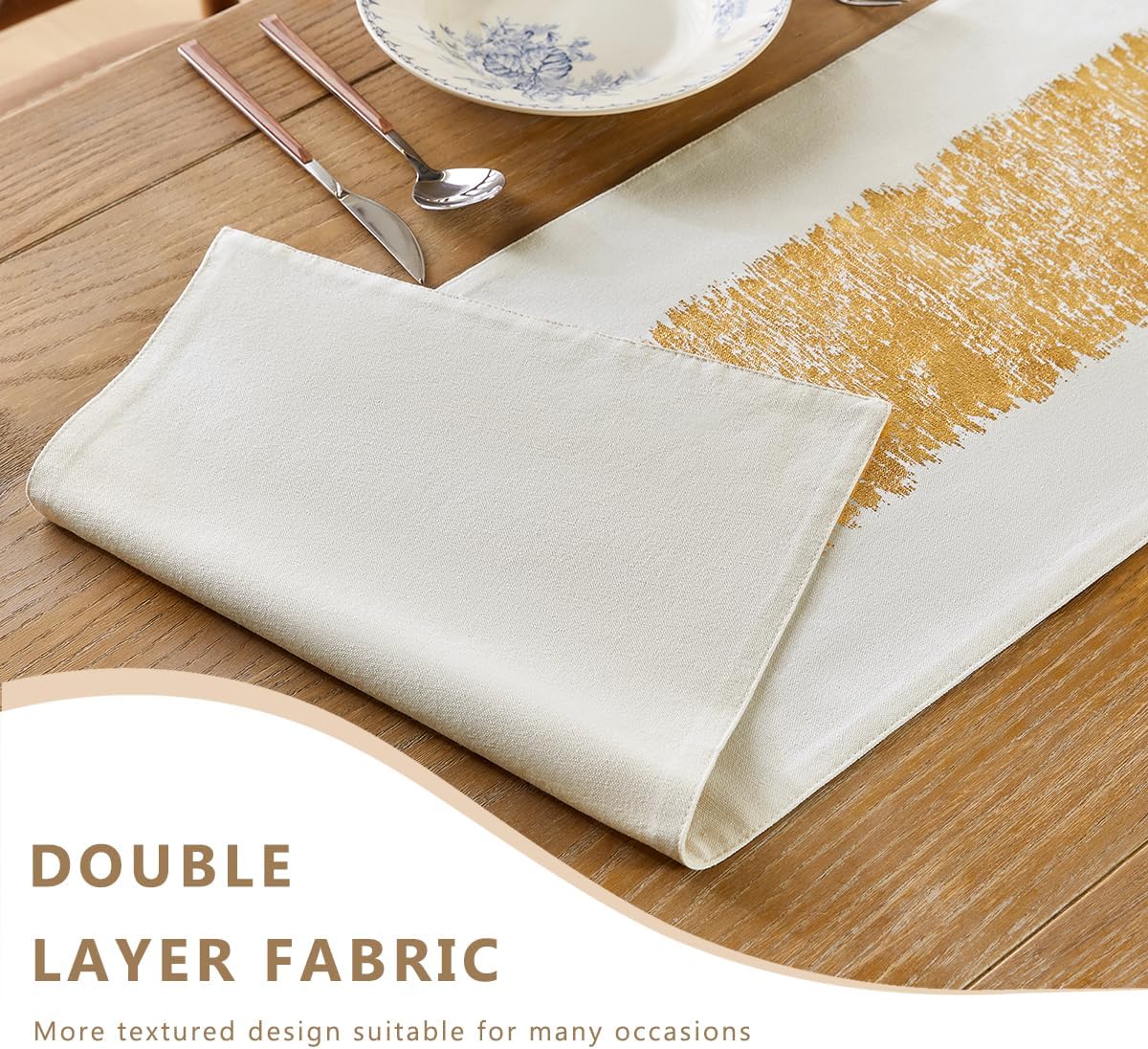 Metallic Style Fall Table Runner, Cotton and Linen Christmas Gold Table Runners 48 inches Long, Pre-Pressed Metal Striping Process, Birthday Wedding Decorations for Home Decor(Gold, 13"x48")