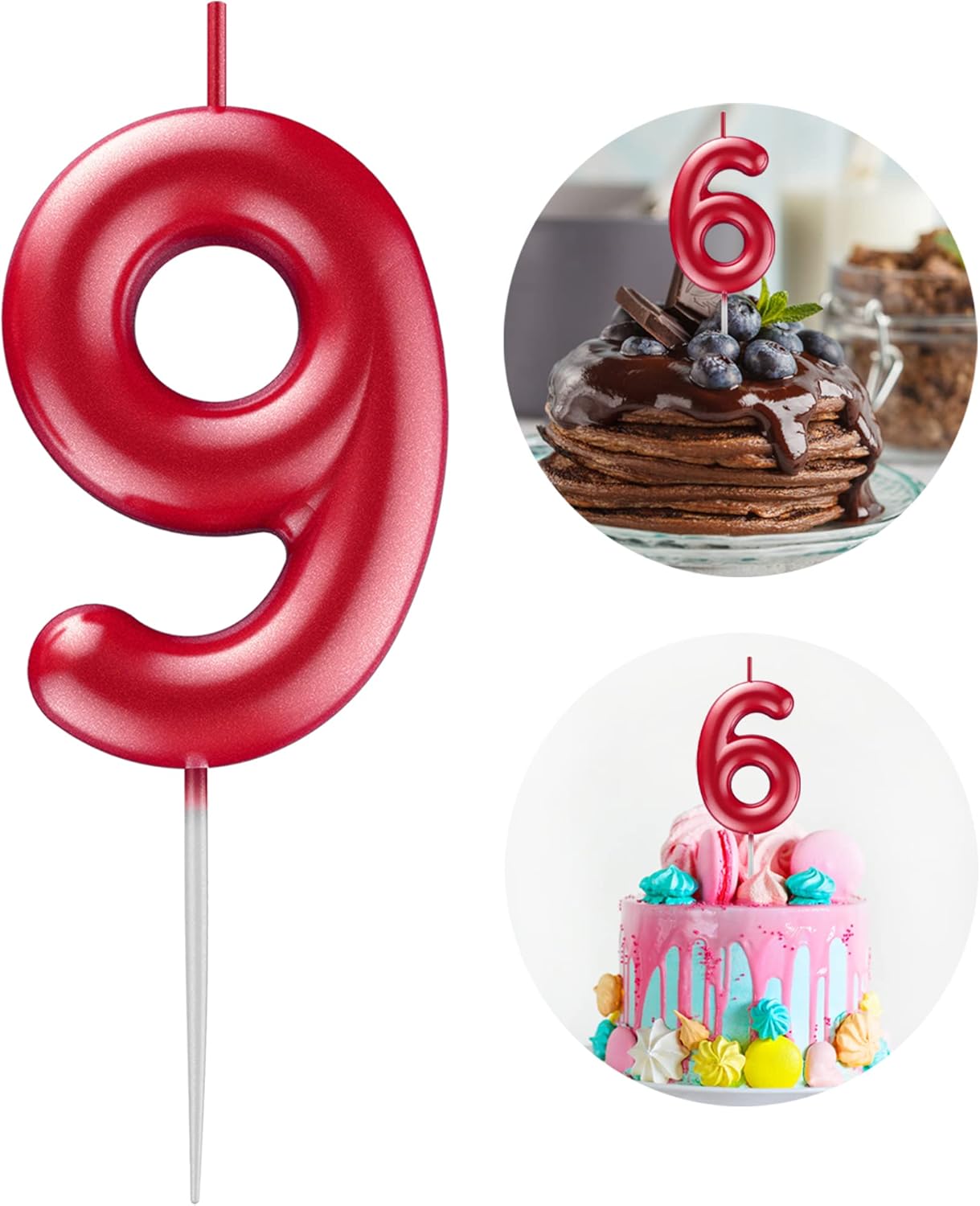 Red Number 9 Candle Happy Birthday 3D Number Candles for Birthday Cake Party Decoration Wedding Anniversary Celebration Supplies