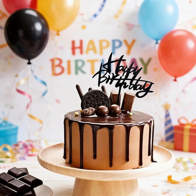Acrylic Happy Birthday Cake Topper Black Graffiti Style Cake Decorations for Men Women Personalized Birthday Topper Modern Script Party Supplies