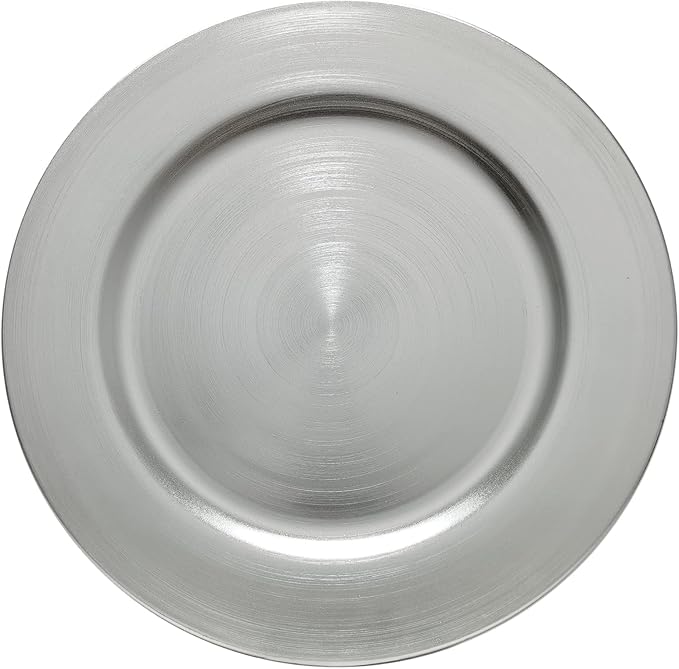 13inch Round Plastic Charger Plates,Set of 8,Charger Plates for Dinner,Wedding,Party,Event Decoration. (Metallic foil Silver) …