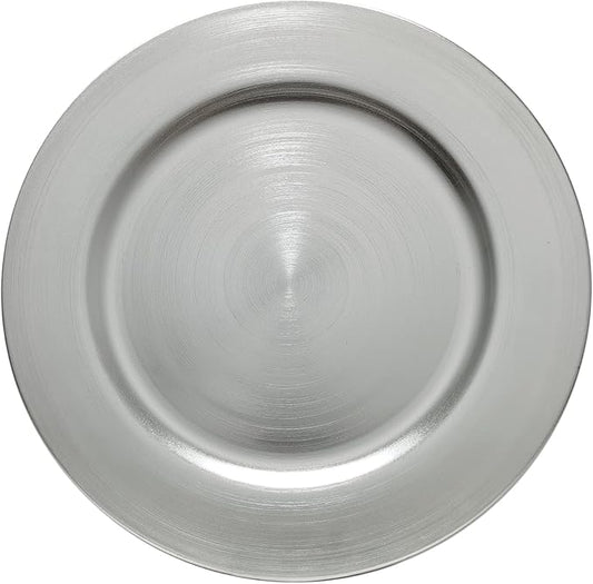 13inch Round Plastic Charger Plates,Set of 8,Charger Plates for Dinner,Wedding,Party,Event Decoration. (Metallic foil Silver) …