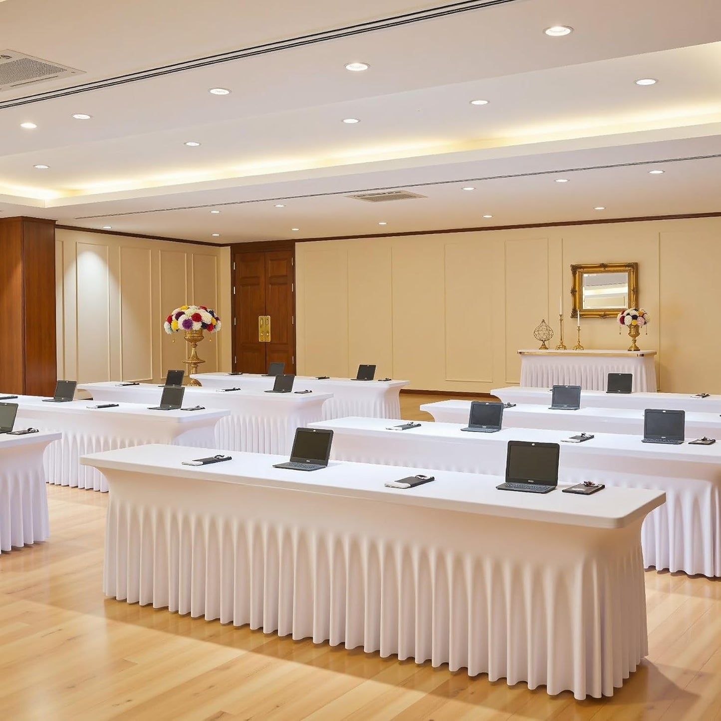 4 Pack White Spandex Tablecloths for 6 Foot Rectangle Tables, Wrinkle Free Stretchy Table Cloths 6ft Fitted Table Cover DeskSkirt for Weddings Birthday Party Banquet Baby Shower