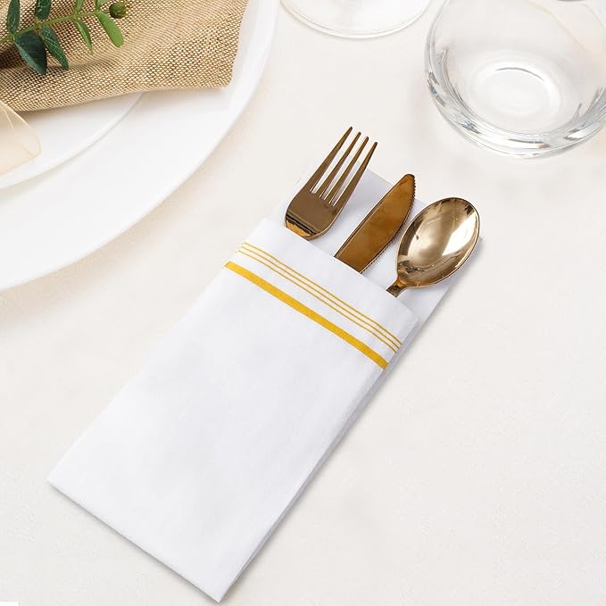 200 Linen Feel Paper Hand Towels for Bathroom, Disposable Guest Towels, Soft and Absorbent Paper Towels Napkins Bulk for Dinner Parties Kitchen Wedding Graduation, 12" x 17"(Gold Trim Lined)