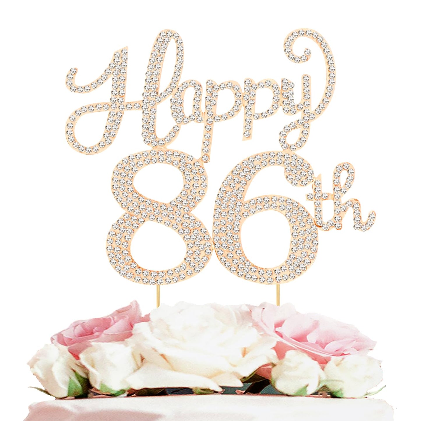 Happy 86th Birthday Decorations,86th Birthday Gold Rhinestone Cake Topper - Cheers to 86 Years Old Bday Party Metal Sparkly Cake Centerpieces Sign.