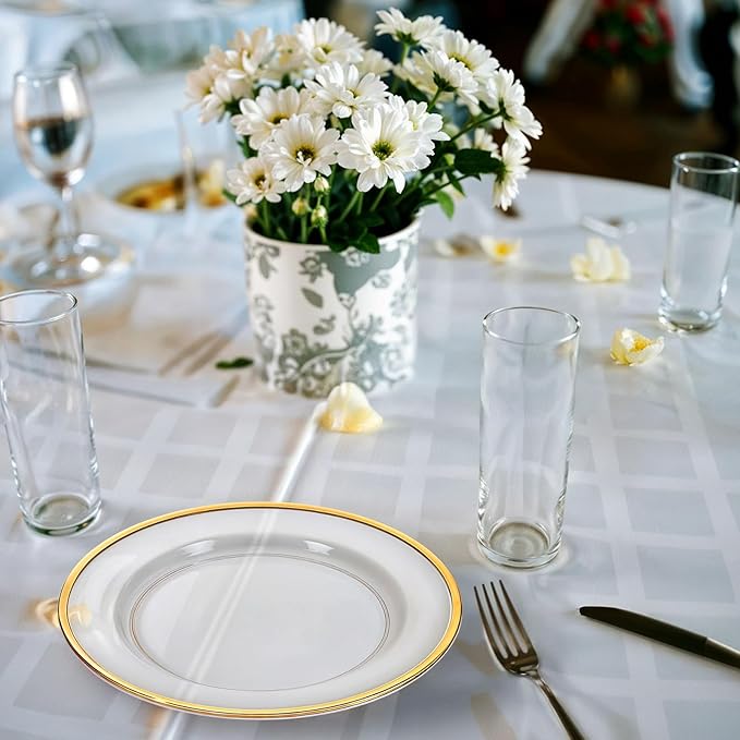 DIVINA VITAE 25Pack Disposable Clear Charger Plates Bulk with Gold Trim, 12 Inch Gold Plastic Chargers Plate Disposable for Party, Wedding, Dinne, Thanksgiving,Halloween,Christmas