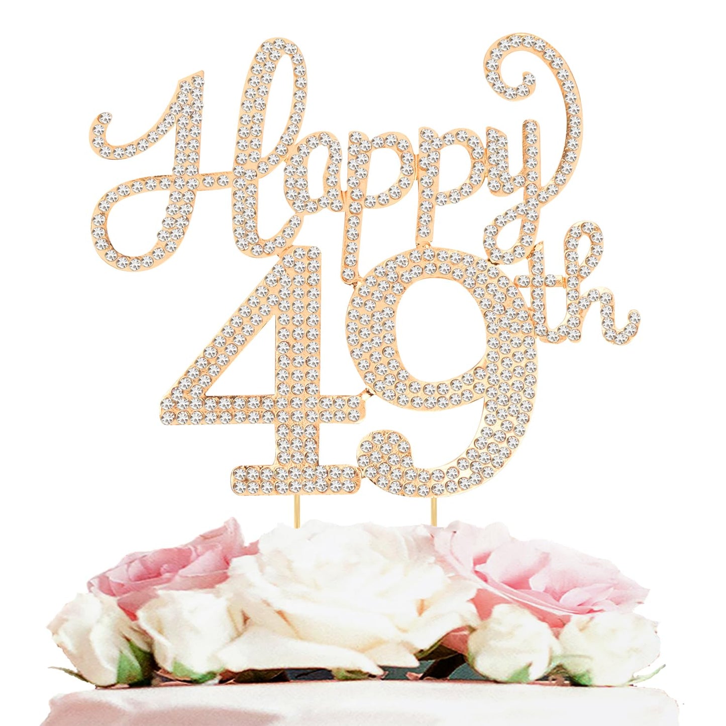 Happy 49th Birthday Decorations,49th Birthday Gold Rhinestone Cake Topper - Cheers to 49 Years Old Bday Party Metal Sparkly Cake Centerpieces Sign.