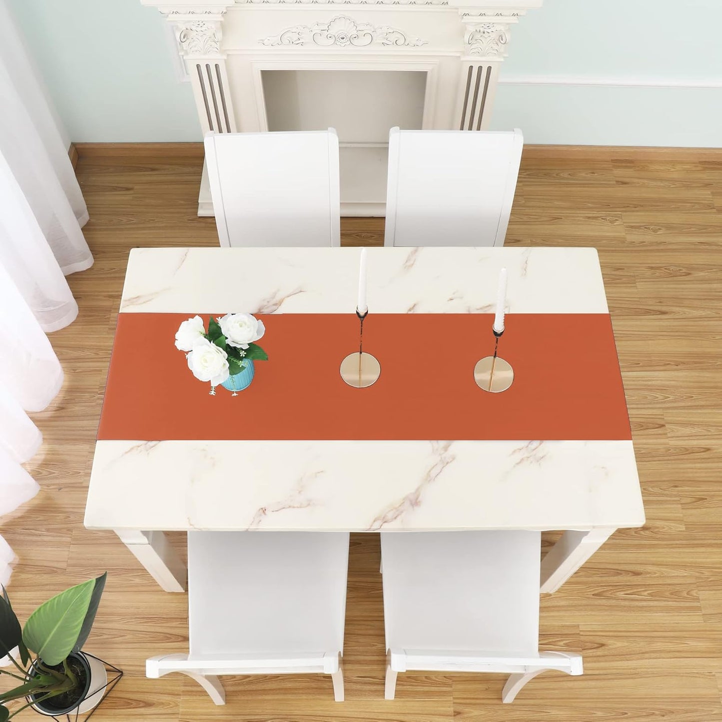 DUALIFE 2 PCS Fall Rust Cloth Table Runner for Wedding Rustic Wedding Party Bridal Shower Decorations Birthday Party Burnt Ochre Orange 14X108