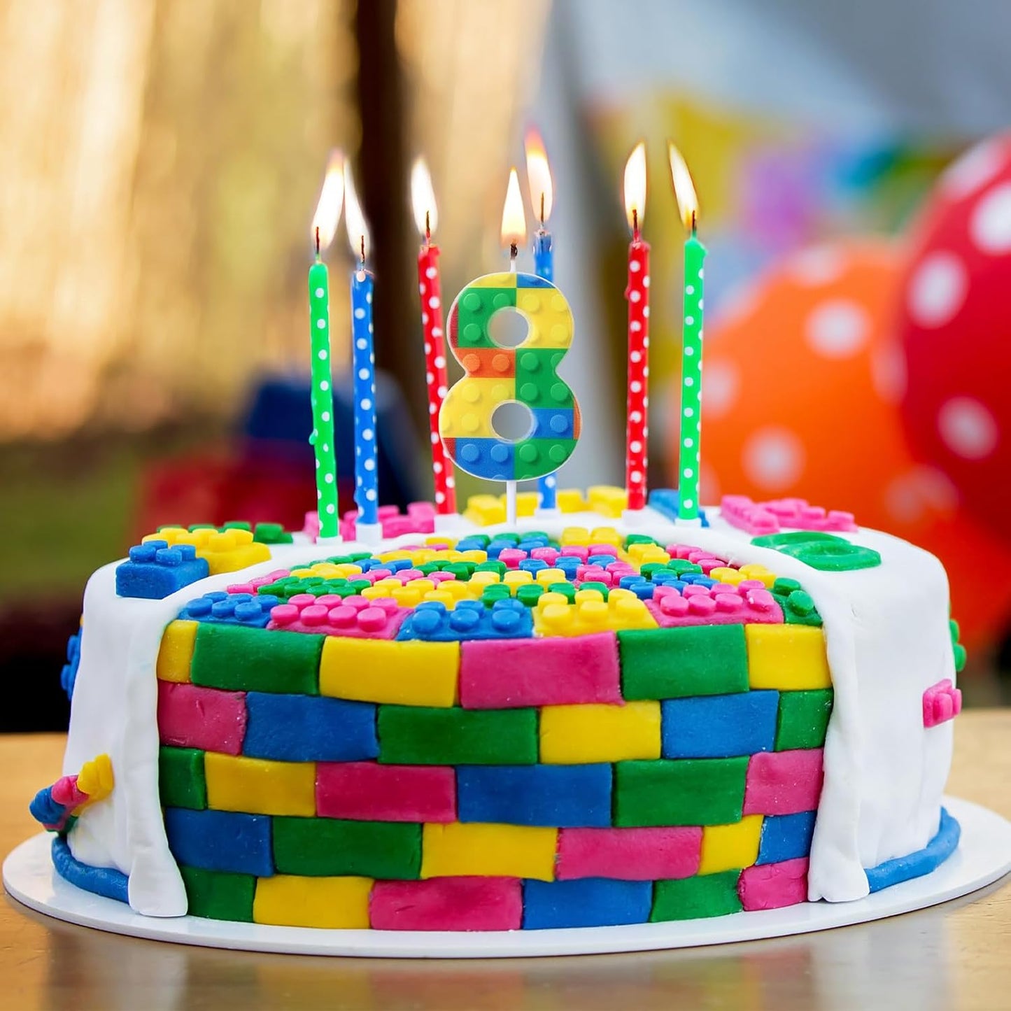 Building Block Number 0-9 Birthday Cake Candle Numeral Birthday Sparkler Candles for Building Block Cake Topper for Party Decorations Supplies(Number 8)