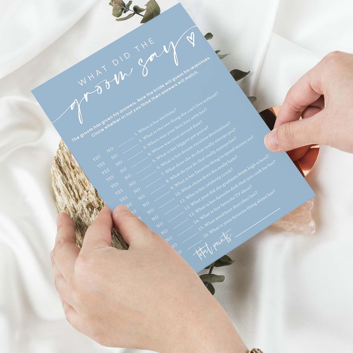 Bridal Shower Games Cards, What Did the Groom Say, Bridal Shower Games 25 Guests, Engagement Party Wedding Games for Guests, Minimalist Blue Wedding Party Supplies - B12