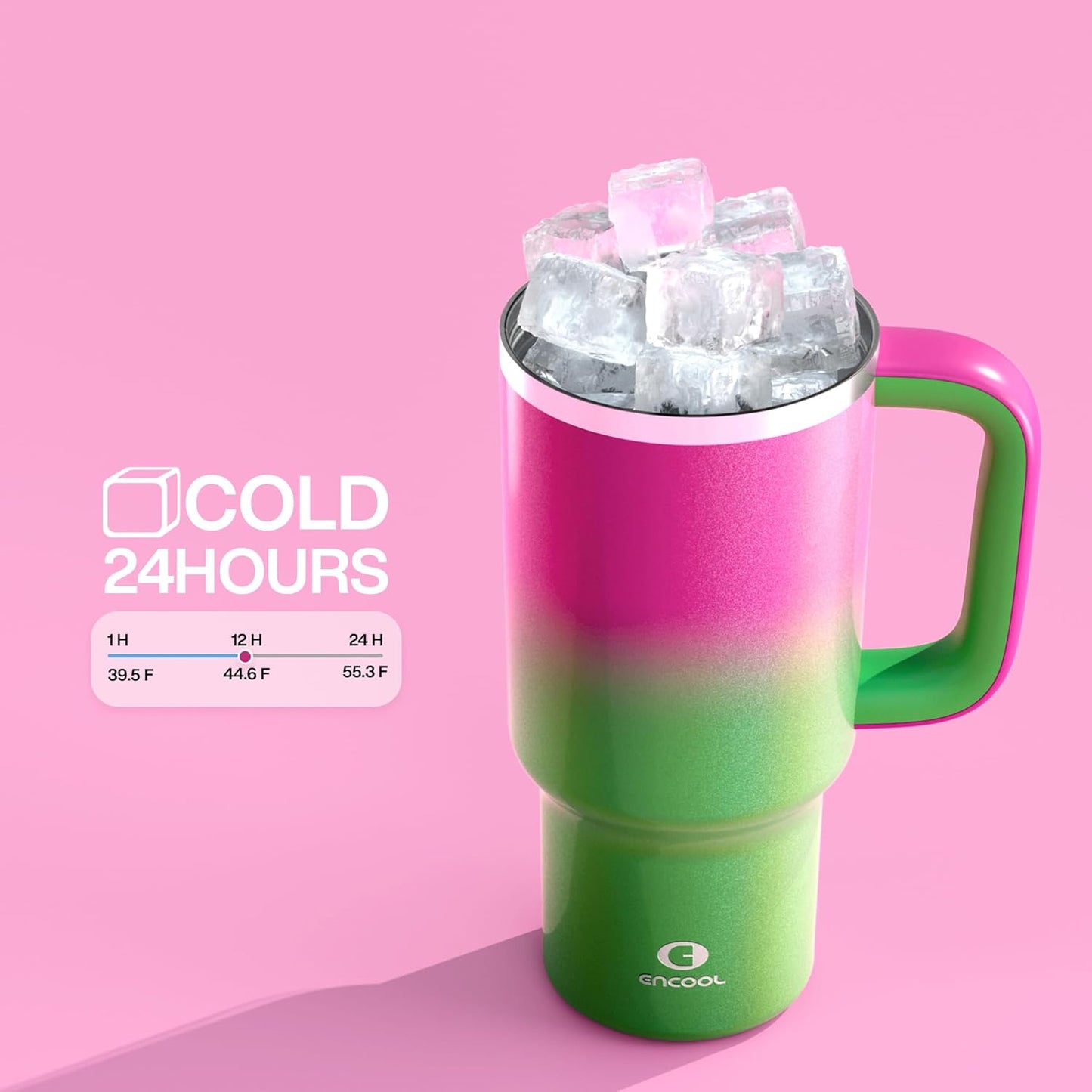 32 oz Tumbler with Handle and Straw: Stainless Steel Insulated Tumbler Keeps Cold for 24 Hours, Leakproof Travel Cup Fits in Cup Holder and BPA-Free, Fuchsia