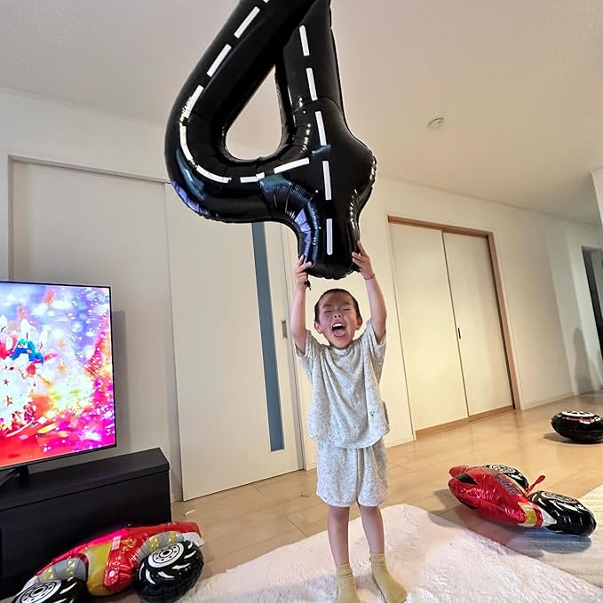 Race Car 4 Balloon, Number Balloons 40 Inch, 4th Black Party Decorations, Racecar Birthday Decorations Four Large Numbers for Party Decor, Number 4 Balloon