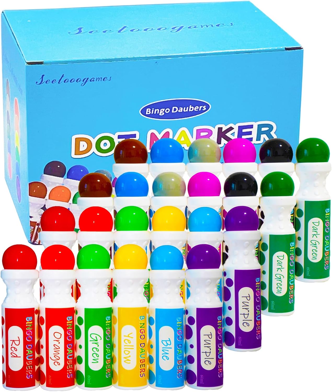 SEETOOOGAMES Bingo Daubers Dot Markers - Mixed Colors Set of 24 Pack - for Toddler Arts and Crafts
