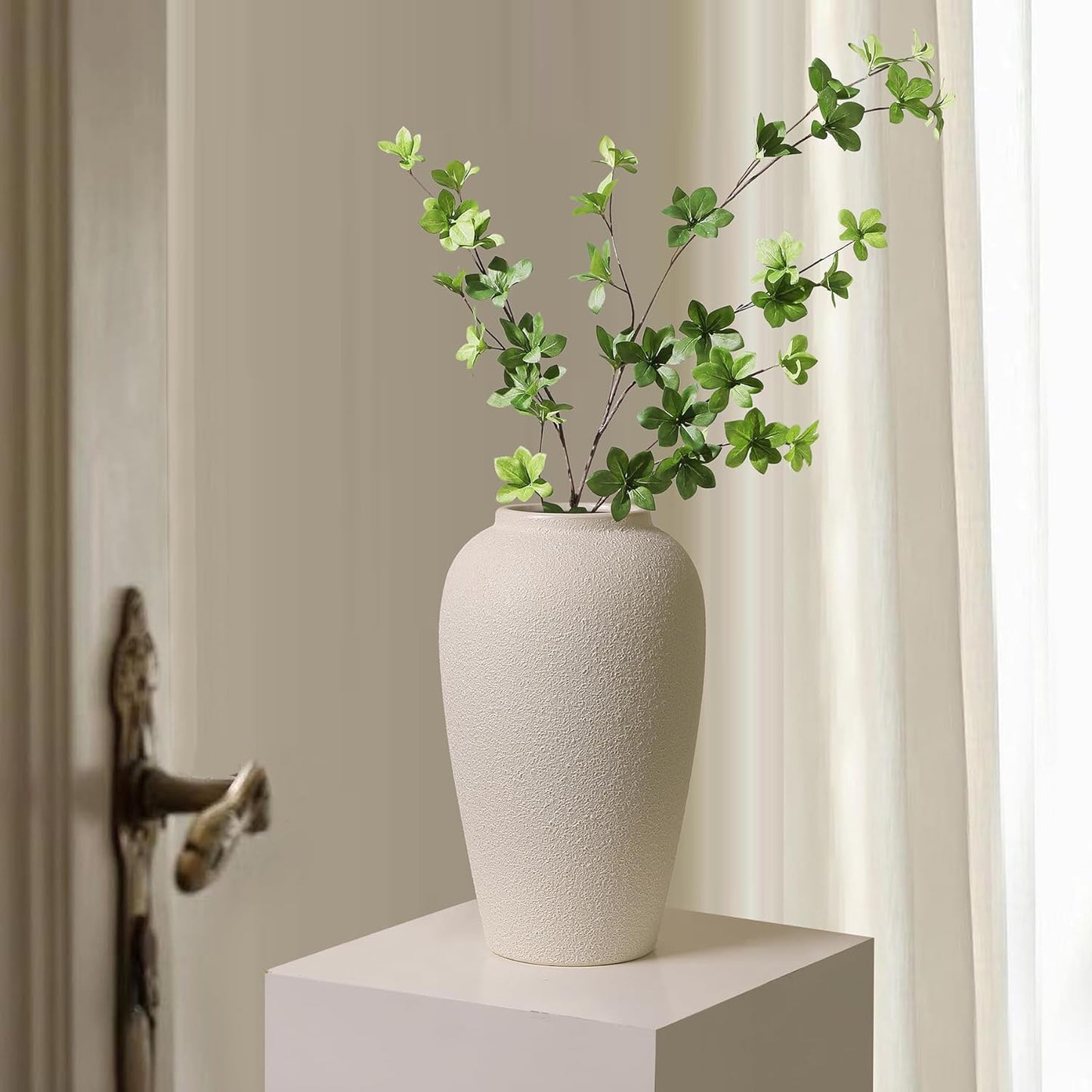 Kokrose Rustic Ceramic Table Vase, 11.8" Vintage Clay Tall Floor Ceramic Terracotta Vase for Table Centerpieces, Large Textured Farmhouse Decorative Vases for Home Decor