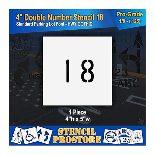 Pavement, Curb, and WheelStop Stencils - 4 inch Double Number Stencil - (18) - 4" x 4" x 1/8" (128 mil) - Pro-Grade