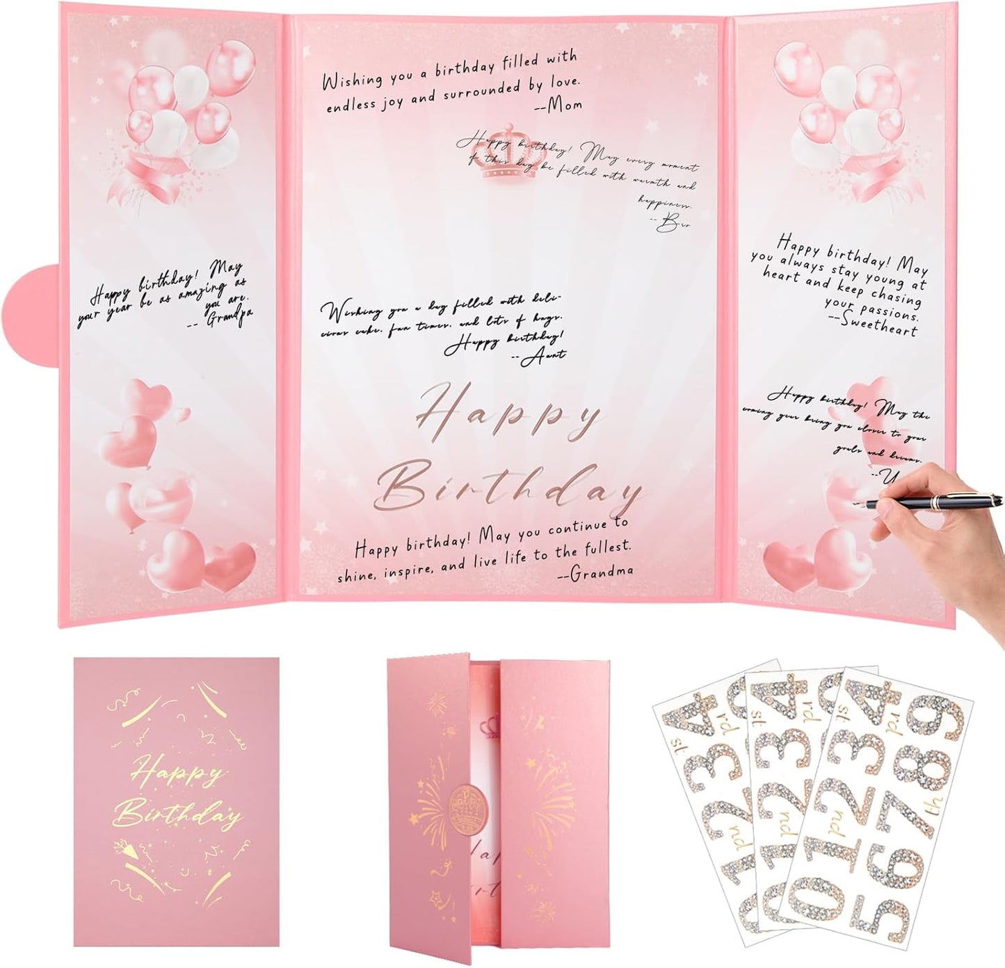 Pink Gold Birthday Party Decorations,18" x 12" Creative Birthday Decorations Guest Sign in Book Alternative, for Men and Women of All Ages, Happy Birthday Party Supplies