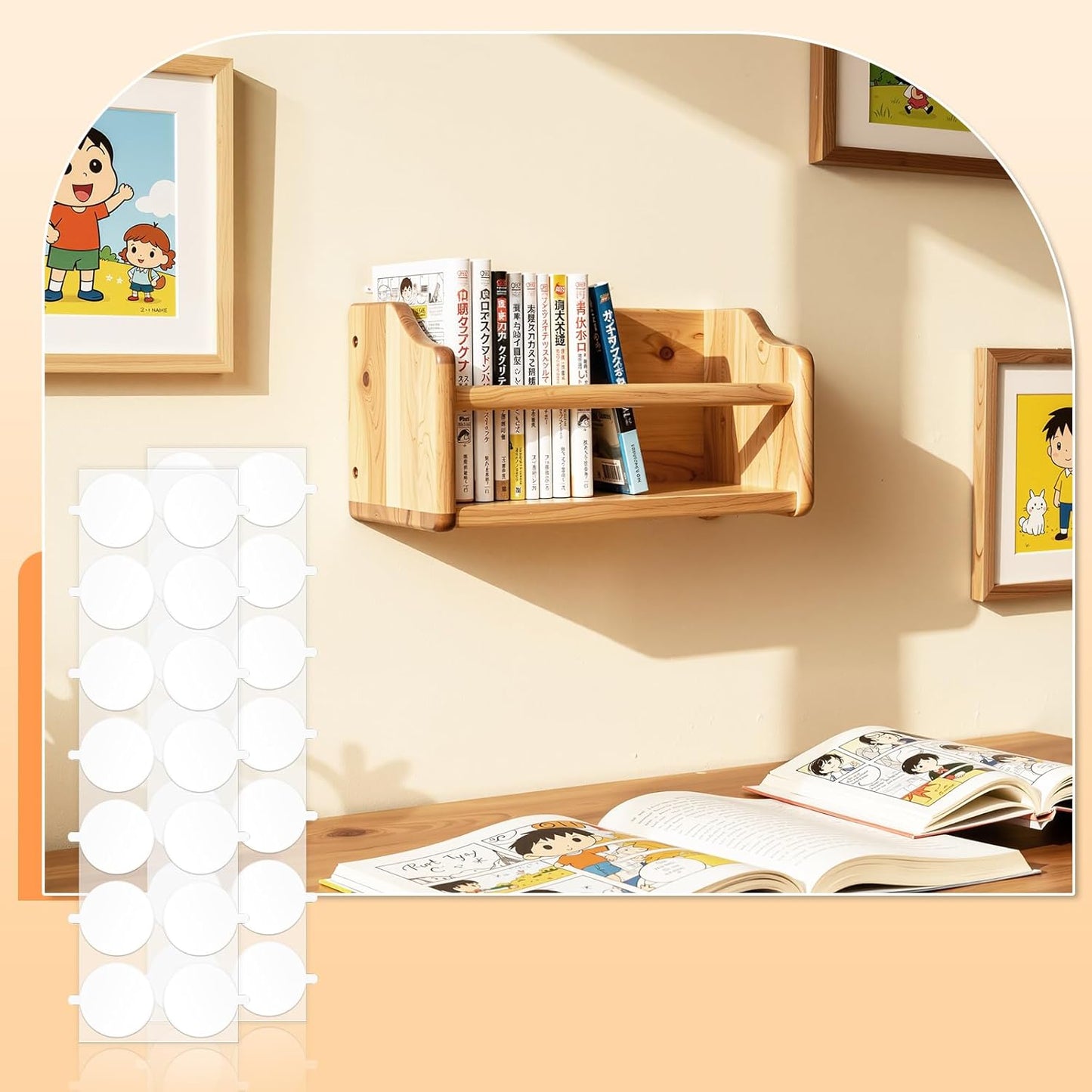 66 Pcs Practical Combo Nano Gel Tape Set - 42 Round Dots & 24 Strips (1.18” Wide) for Multi-Purpose Hanging & Mounting Double Sided Tape Mounting Putty - Poster Decoration Picture Hanging Crafting