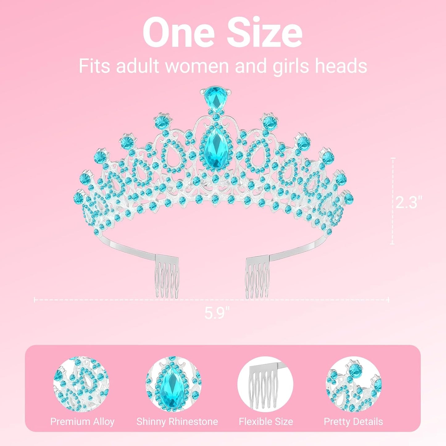 Birthday Tiara and Crown with Sash, Birthday Tiara for Women Party (Blue)