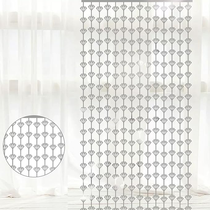 Diamond Party Decorations - 2 Packs Silvery Foil Fringe Streamers Curtains for Bachelorette, Birthday Backdrop Decorations,Bridal Shower Party Decorations (3.3x6.6 ft)