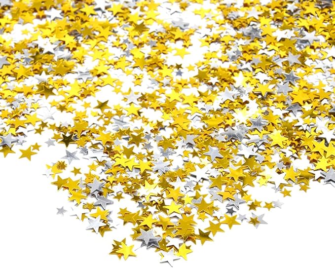 Ruidee 60g Star Confetti Metallic Foil Stars Table Confetti Metallic Foil Stars Sequin for Halloween Birthday Wedding Festival Party DIY(Gold/Silver)