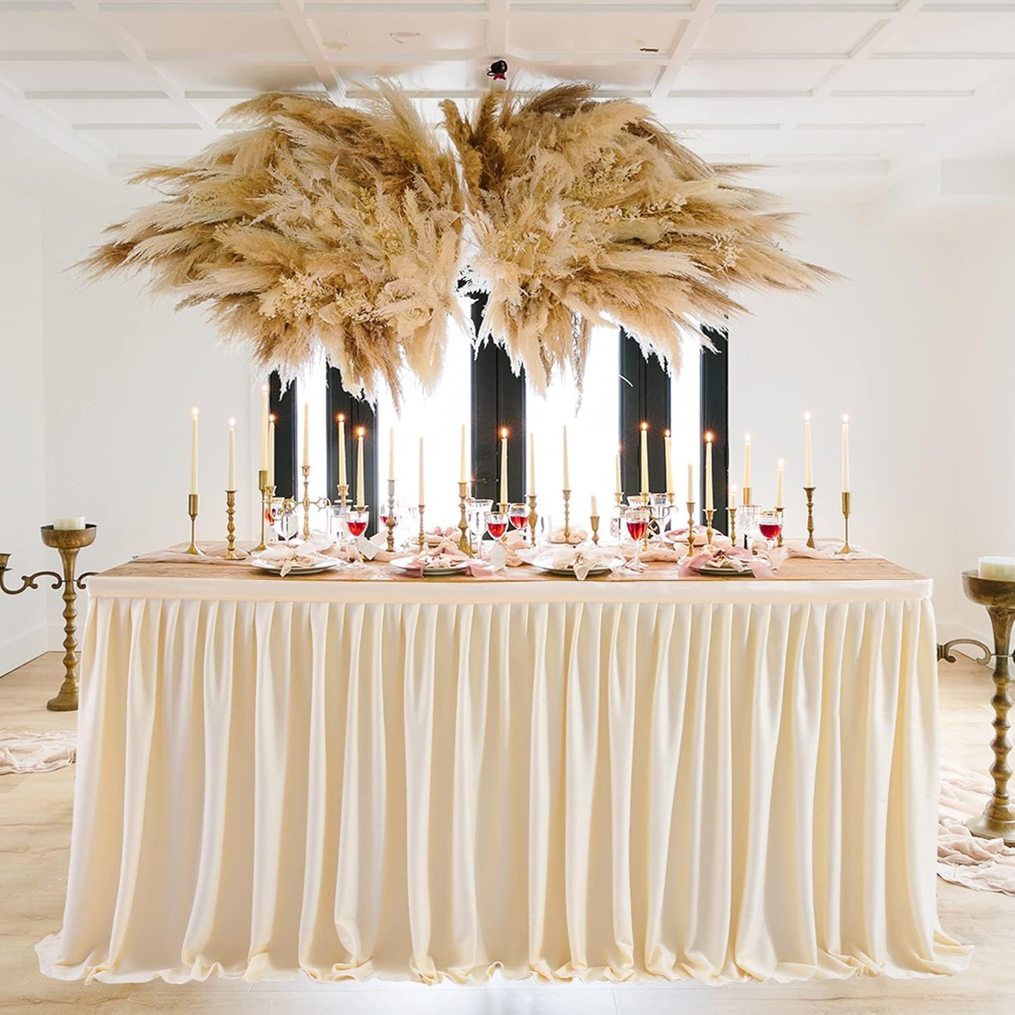 17ft Ivory Table Skirt for Rectangle Tables Polyester Pleated Table Skirt Desk Skirts Ruffle Tablecloth Skirt for Wedding Birthday Party Baby Shower Bridal Shower Banquet Table Decoration