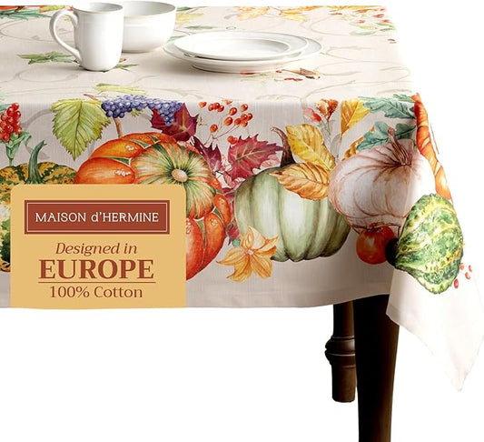 Maison d' Hermine Table Cloth Square Table 100% Cotton 54 x 54 Inches Fall Tablecloth Reusable Everyday Use for Thanksgiving Christmas Decorations Dining Farmhouse Party (Lumina)