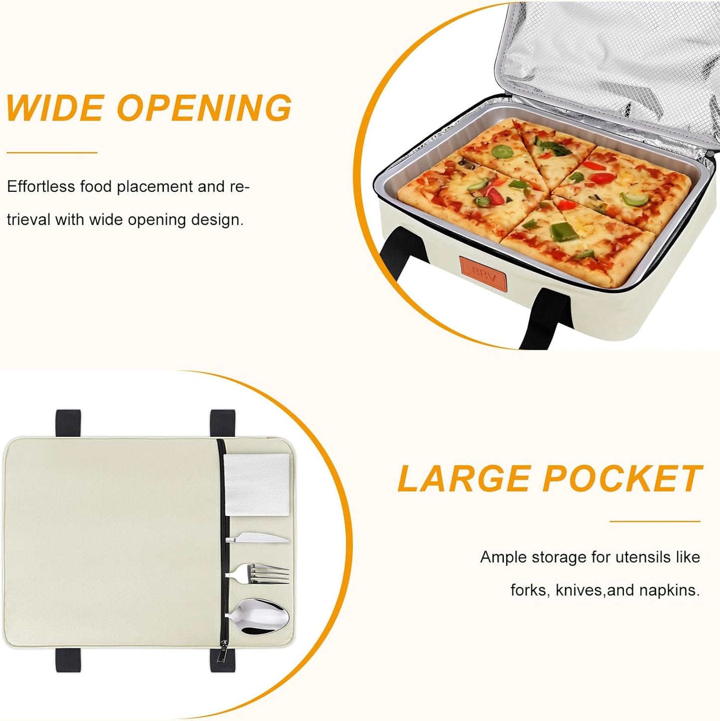 BBV Insulated Casserole Carrier for Hot or Cold Food, Food Warmer Bag Fits 9"x13" Baking Dish, Durable Nylon Leak Proof Food Containers for Travel, Potluck, Parties, Picnic, Cookouts (Beige)