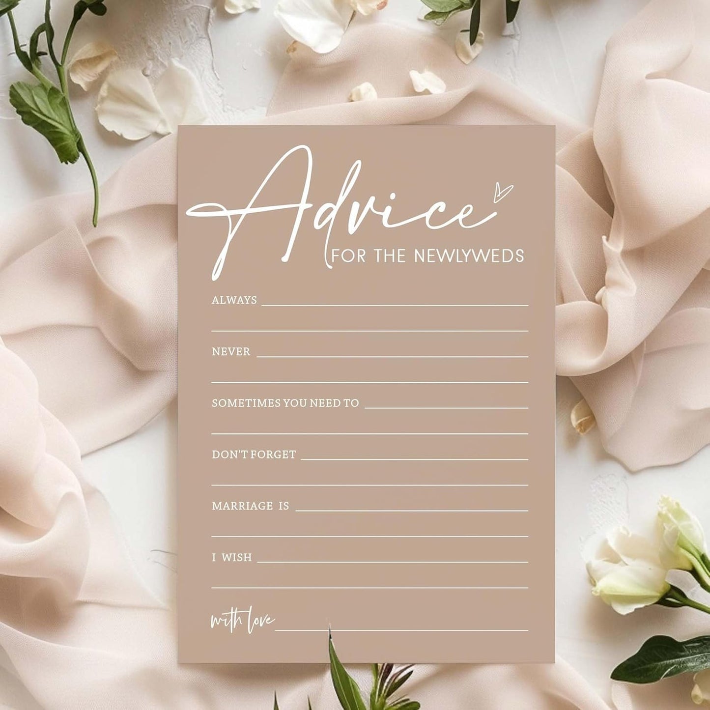 Bridal Shower Advice Cards for Newlyweds - 25 Guests Engagement Party Game, Minimalist Brown Wedding Party Supplies - D01
