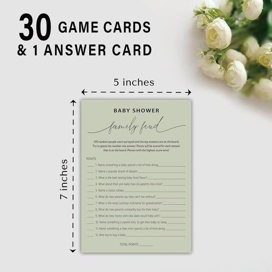 Baby Shower Family Feud Game - Pack of 30 Game Cards 1 Answer Key, Baby Shower Game for Boy & Girl, Gender Neutral Baby Shower Decorations, Baby Feud Game Supplies-07E-Atrovirens
