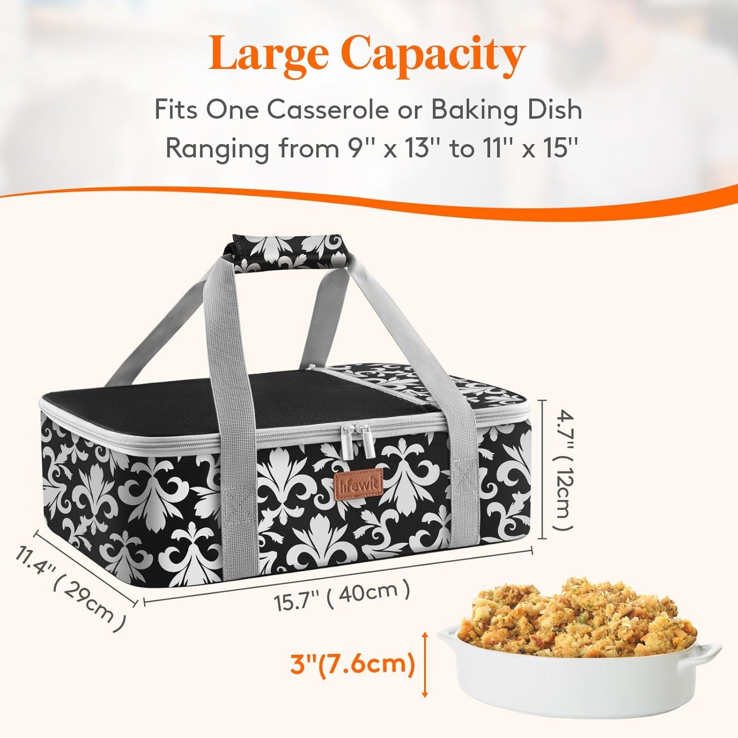 Lifewit Casserole Carrier for Hot or Cold Food, Insulated Casserole Baking Dish Bag Food Carrier, Lasagna Holder for Potluck/Parties/Picnic/Cookouts, Fits 9"x13" Baking Dish, Black