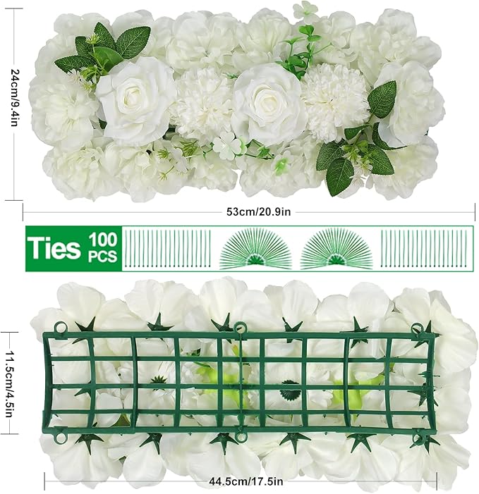 Wedding Arch Artificial Flower Panels - 6Pack White Faux Floral Swags Rose Silk Fake Peony Realistic Corner 3D Flower Row Arrangement Combo for Wedding Reception Ceremony 20.9 * 9.4 * 3inch