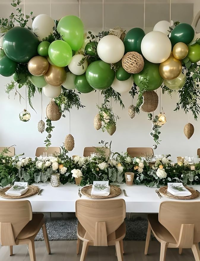 Green and Gold Balloons, 60Pcs 12Inch Different Shades Green Balloon and Metallic Gold Latex Balloon for Jungle Safari Birthday Baby Shower Party Decorations