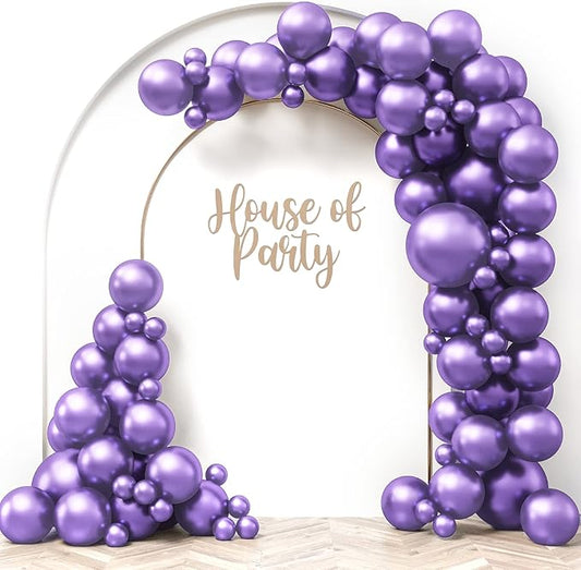 HOUSE OF PARTY Metallic Purple Balloons - Purple Balloon Garland Kit, 5/12/18 Inch Purple Metallic Balloons for Halloween, Christmas decor Party Decor