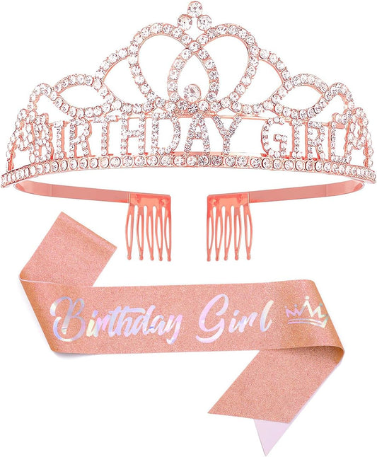 Birtthday Tiara Crown with Sash for Women Birthday Queen Party